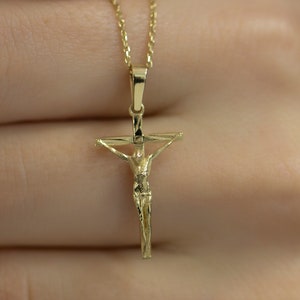 14K Solid Gold Jesus Cross Necklace/ Gold Jesus Cross Necklace/ Holiday Gifts/ Religious Gift for Her/ Gift for Him/ INRI Cross Pendant
