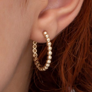 14K Solid Gold Ball Hoop Earring for Woman/ Gold 4 mm Ball Hoop Earring / Gold Bold Sphere Hoops Earring/ Gift for Her/ Mothers Day Gift