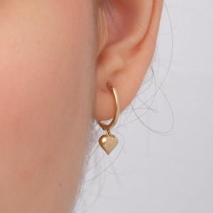 14K Solid Gold Heart Hoop Earring for Woman/ Gold Minimalist Heart Hoop Earring / Dainty Gold Heart Earring/ Birthday Gifts for Her