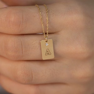 14K Solid Gold Diamond Personalized Initial Disc Necklace / Gold Diamond Letter Disc Necklace/ Gold Custom Initial Necklace / Birthday Gifts