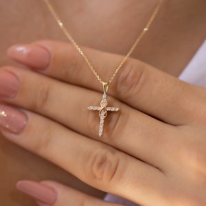 14K Gold Diamond Infinity Cross Woman Necklace/ Gold Diamond Cross Pendants / Diamond Cross Necklace Gift for Her/Mother's Day Gifts