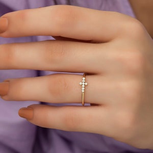 14K Gold Diamond Cross Rings for Woman/ Gold Diamond Cross Minimalist Rings Gift for Her/ Birthday Gift for Her/ The Mom/ Gift for Her