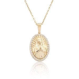 14K Gold Virgin Mary Necklace/ Religious Gold Necklace for Women/ Faith-Inspired Gold Pendant/ Timeless Jewelry Gift for Her/ Mothers Day