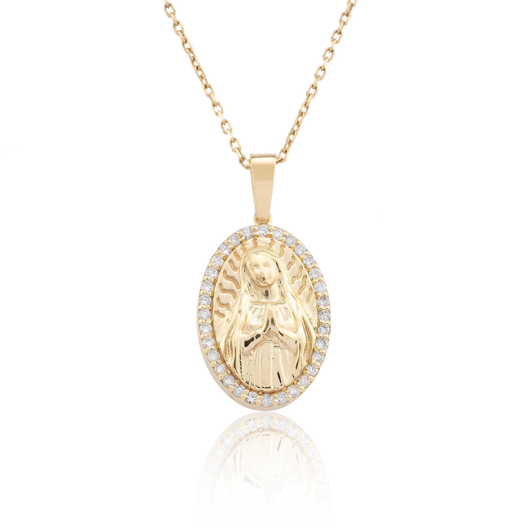 14K Solid Gold Virgin Mary Necklace: Diamond Religious Pendant - Etsy