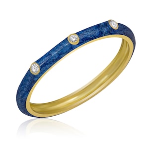 14K Gold Diamond Dark Blue Enamel Ring/ Colourful Enamel Diamond Rings/ Diamond Stackable Ring/ Valentine&#39;s Day Gift/ Birthday Gifts for Her