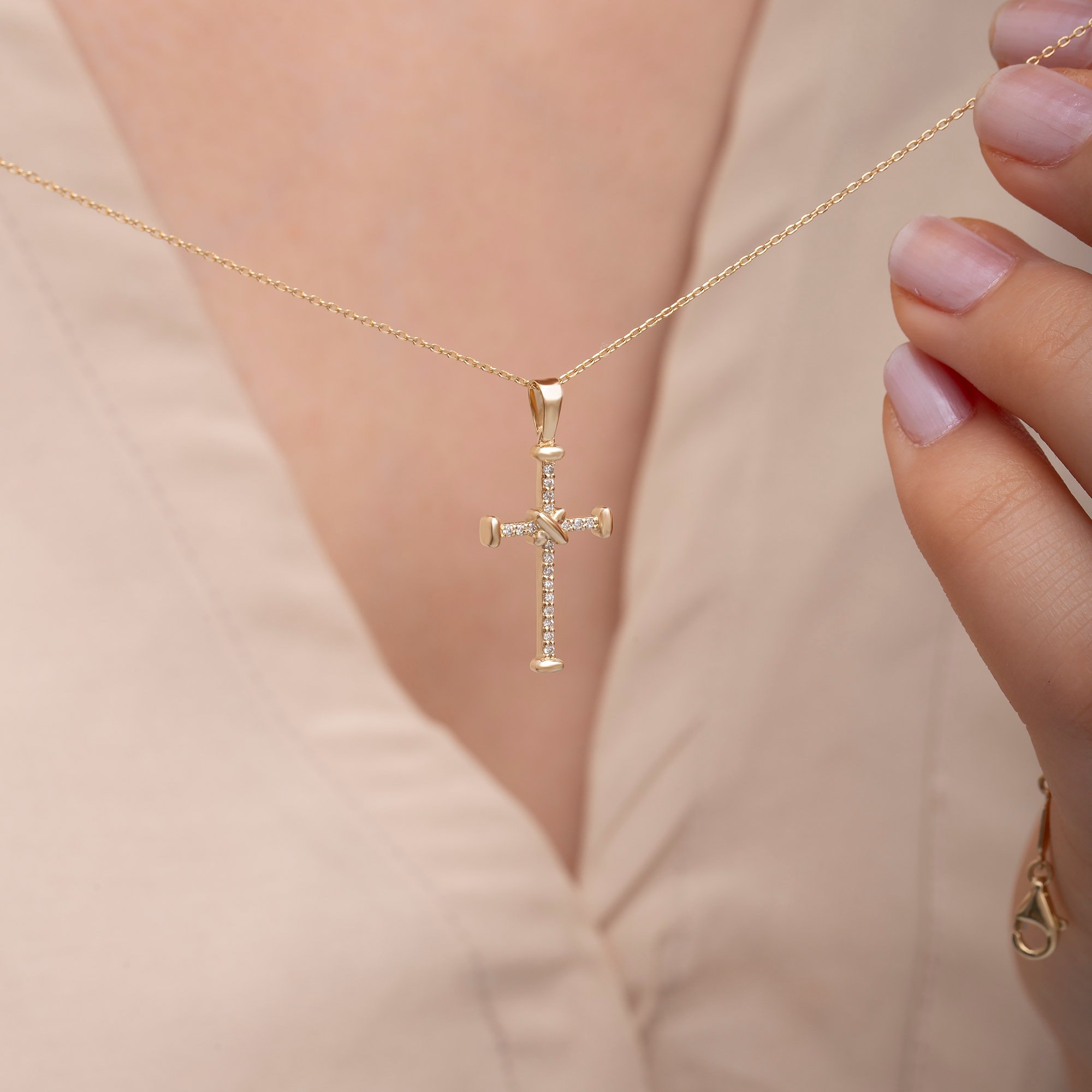 new top jewelry 14k クロスチャーム 14K Solid Gold Diamond Cross Necklace: Religious Baptism Gift - Etsy