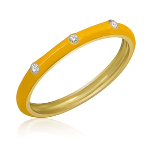 14K Gold Diamond Ring: Enamel Stackable Band