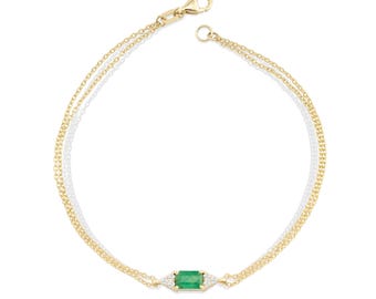 14K Gold Smaragd Diamant Armband: Dainty May Birthstone Schmuck