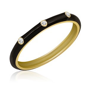 14K Gold Diamond Black Enamel Ring/ Colourful Enamel Gold Diamond Rings / Diamond Stackable Ring/ Birthday Gifts/ The Mom/ Gift for Her