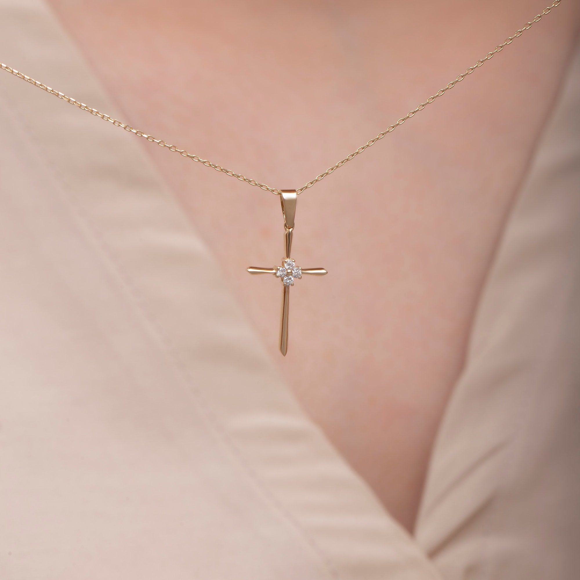 Personalized Birthstone Cross Religious Necklace, Religious Protective Necklace, Christian Communion Jewelry, Baptism Cross Gift, Gift for Her