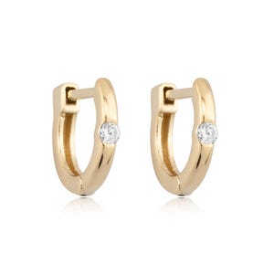14K Gold Diamond Hoop Earrings for Women / Minimalist Solid Gold Hoops / Dainty Diamond Huggie Earrings / Elegant Jewelry Gift for Her