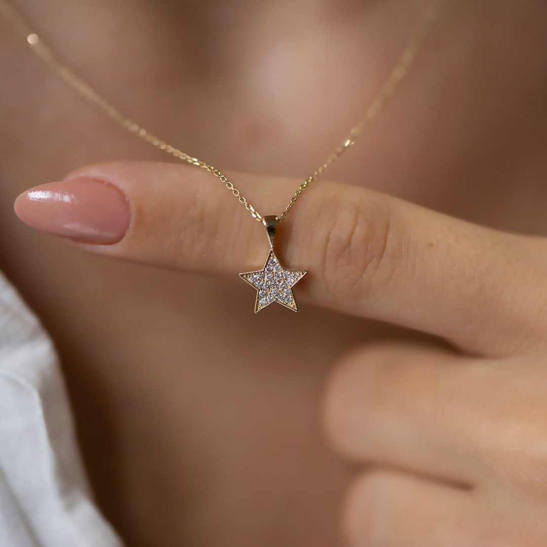 Buy 14K Gold Diamond Star Necklace: Dainty Celestial Pendant Online in  India