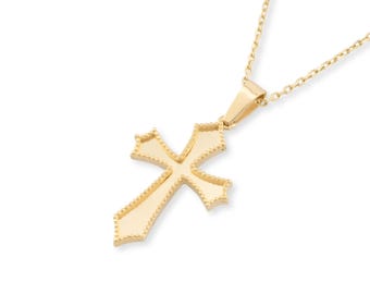Collar con cruz de oro macizo de 14 quilates: elegante colgante religioso cristiano.
