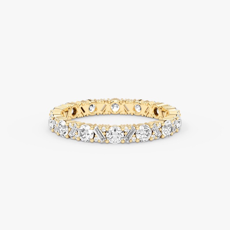 14K Solid Gold Diamond Eternity Ring: Round & Baguette Diamond Band - Etsy
