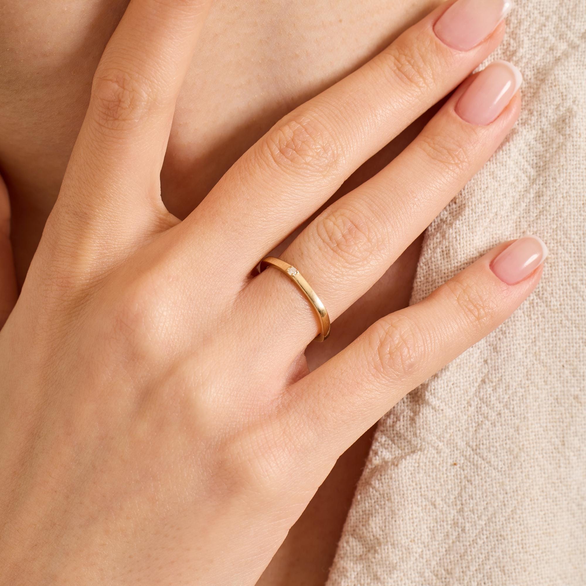 Buy 14K Solid Gold Square Band Diamond Ring: Minimalist Geometric