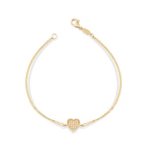 14K Gold Diamond Heart Bracelet/ Dainty Gold Diamond Heart Bracelets Gifts for Her/ Gold Heart Bracelet Birthday Gifts for Her/ Gift for Her