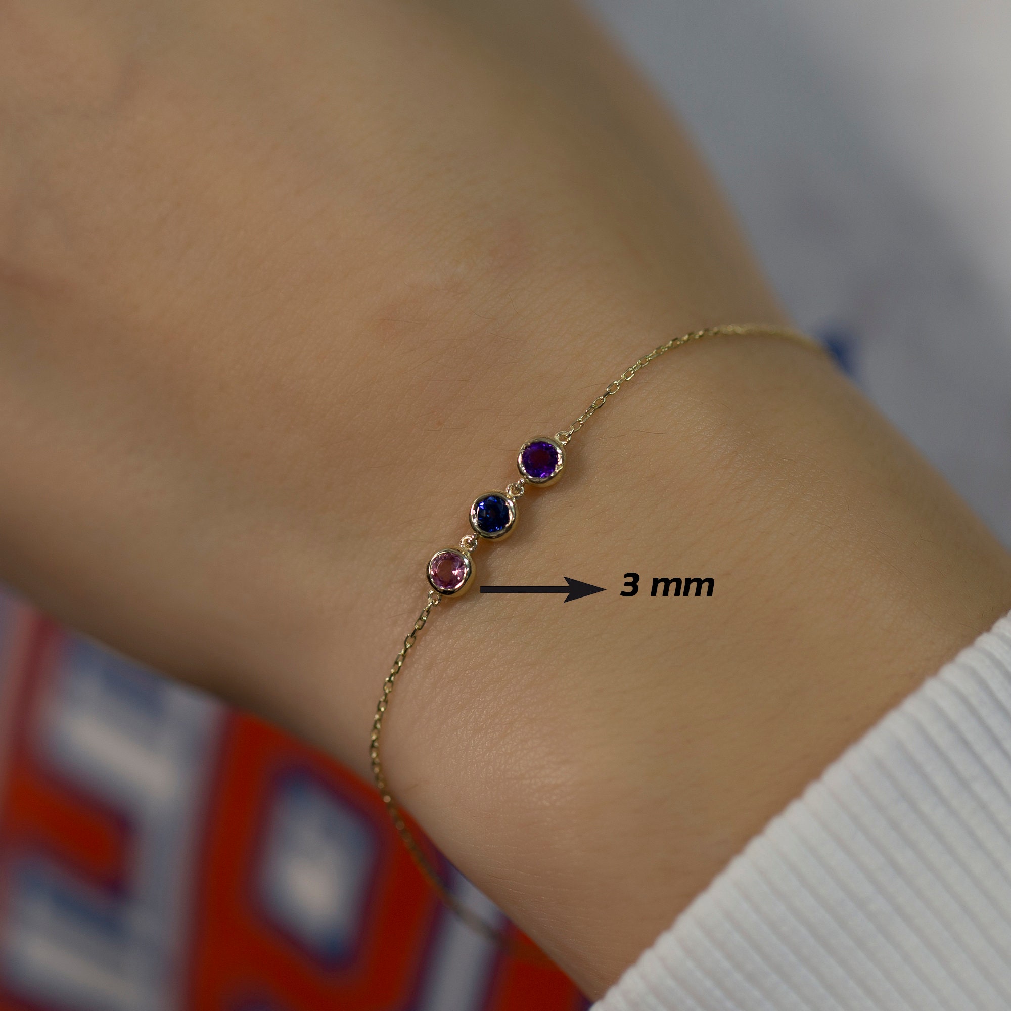 Bracciale Regolabile In Oro 14 Carati Con Pietra Portafortuna - Gioiello Delicato Per Donna, Regalo Di Compleanno Con 2 Pietre - 4