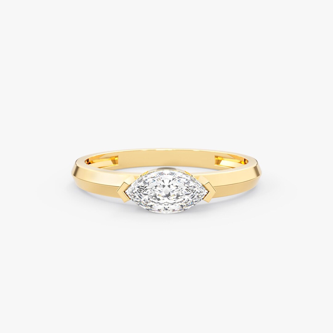 14K Solid Gold Marquise Lab Grown Diamond Engagement Ring – Lythe - Etsy