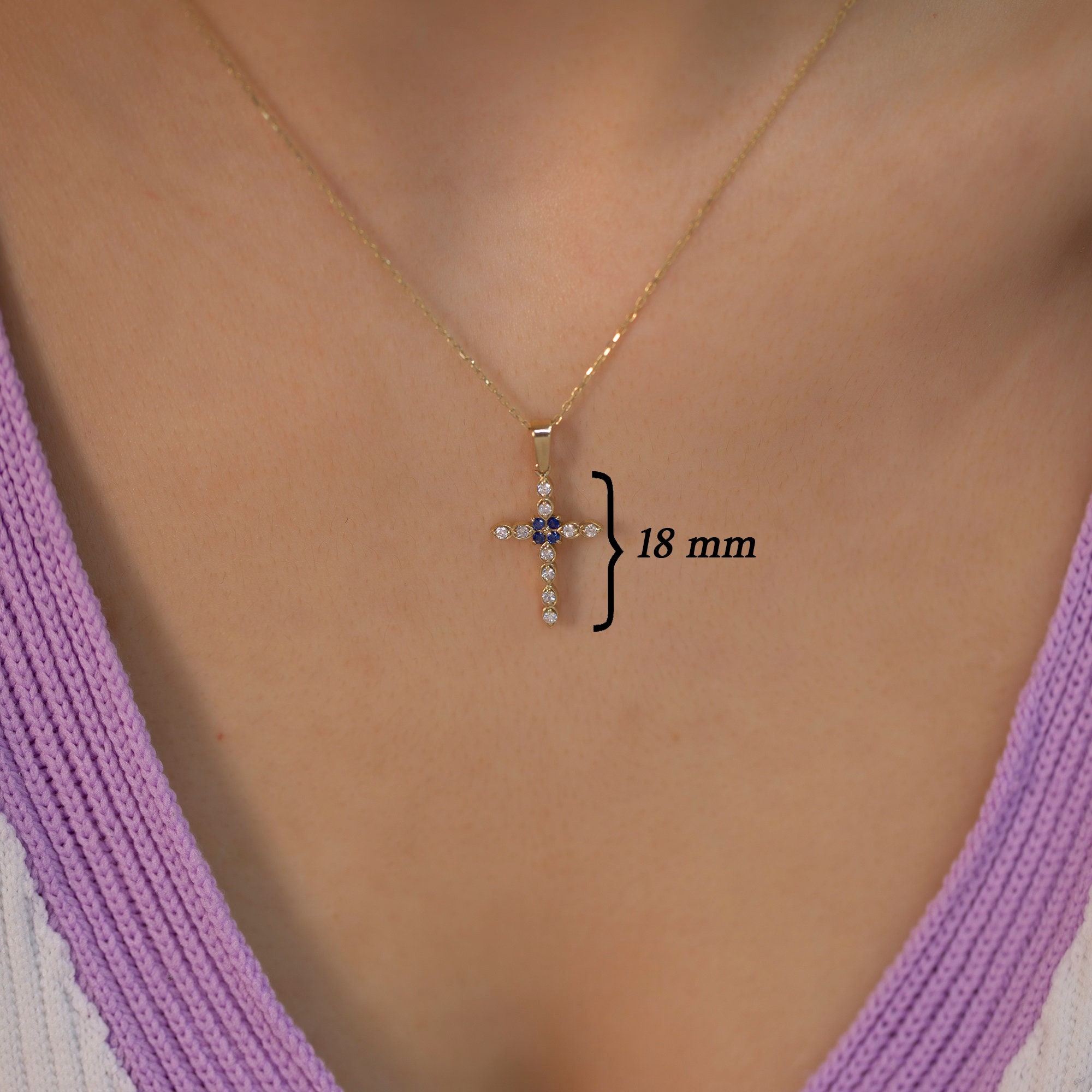 Personalized Birthstone Protective Cross Necklace, Religious Cross Necklace, Christian Communion Jewelry, Baptism Cross Gift for Him/Her