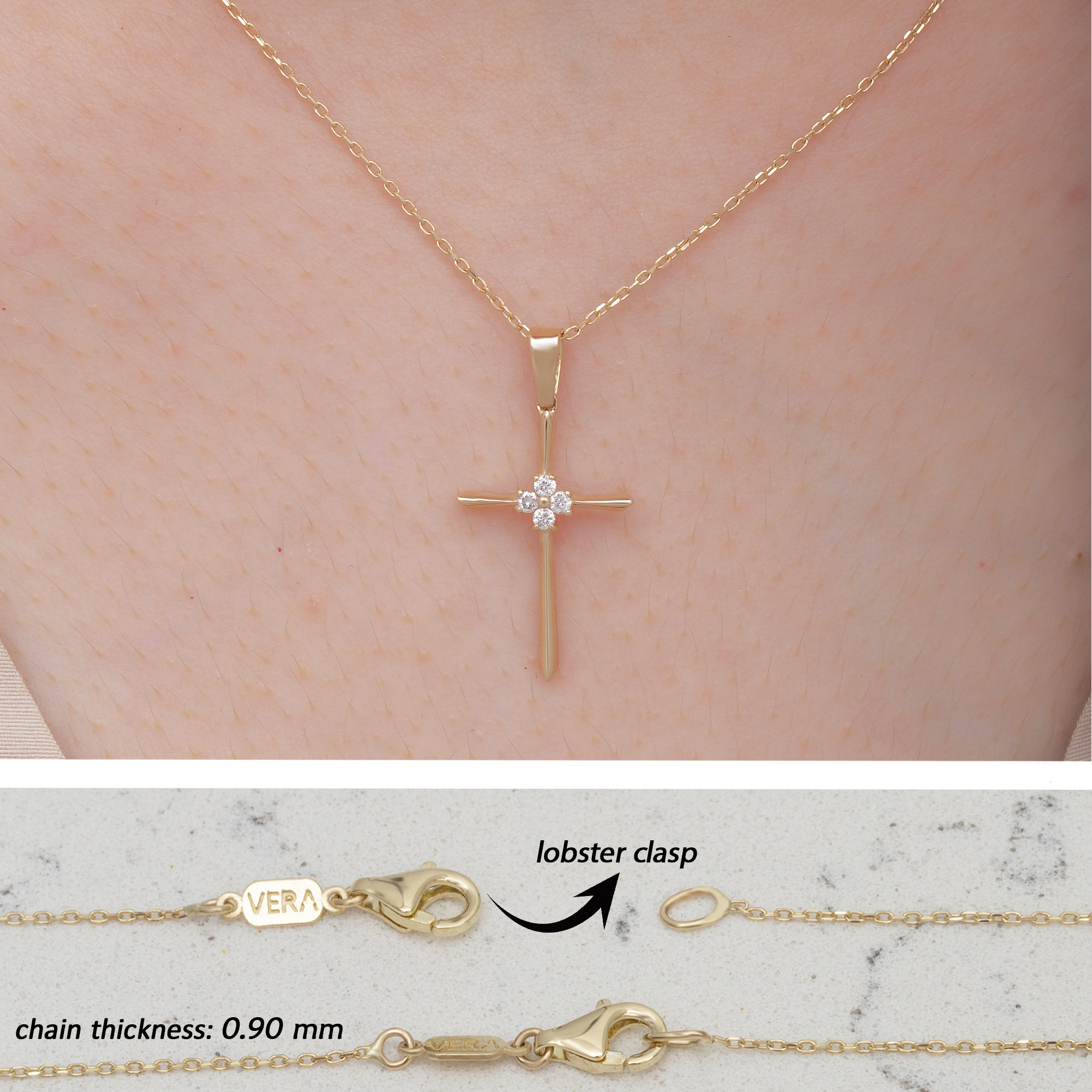 Personalized Birthstone Cross Religious Necklace, Religious Protective Necklace, Christian Communion Jewelry, Baptism Cross Gift, Gift for Her