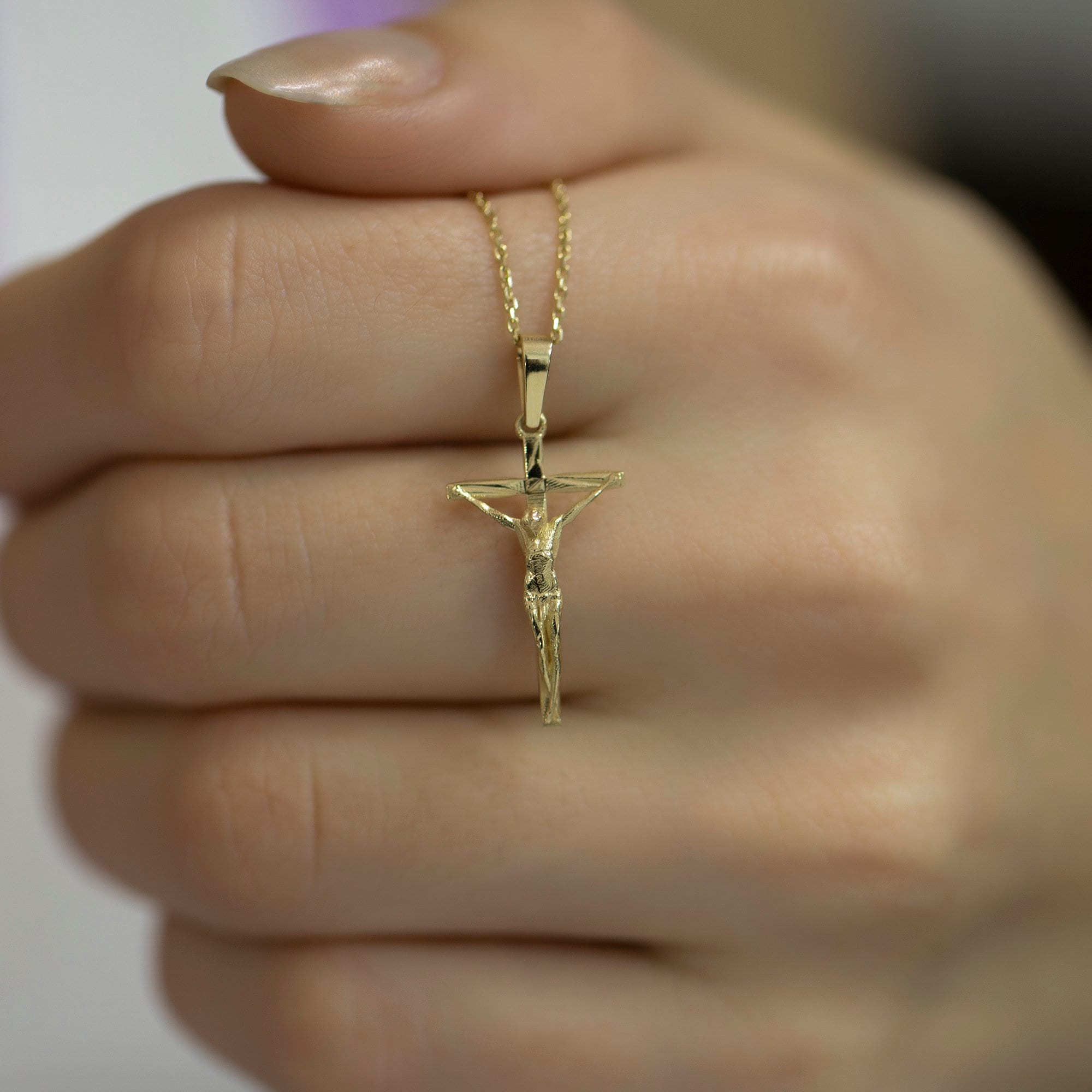 14K Solid Gold Jesus Cross Necklace/ Gold Jesus Cross Necklace/ Holiday Gifts/ Religious Gift for Her/ Gift for Him/ INRI Cross Pendant