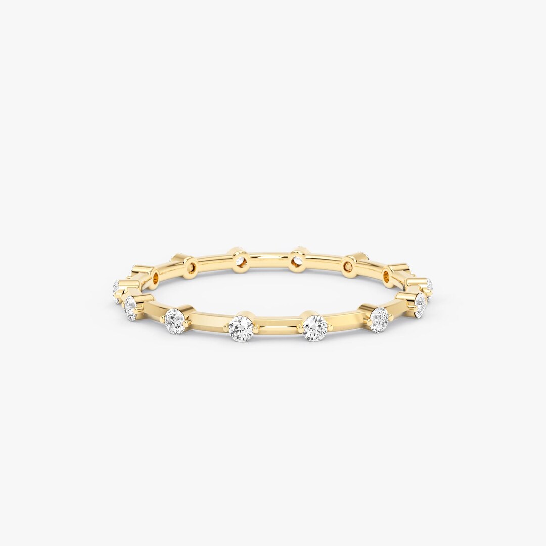 14K Solid Gold Diamond Eternity Band, Dainty Gold Ring - Etsy