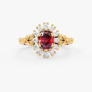 14K Solid Gold Ruby Diamond Ring: Elegant Handmade Engagement Ring