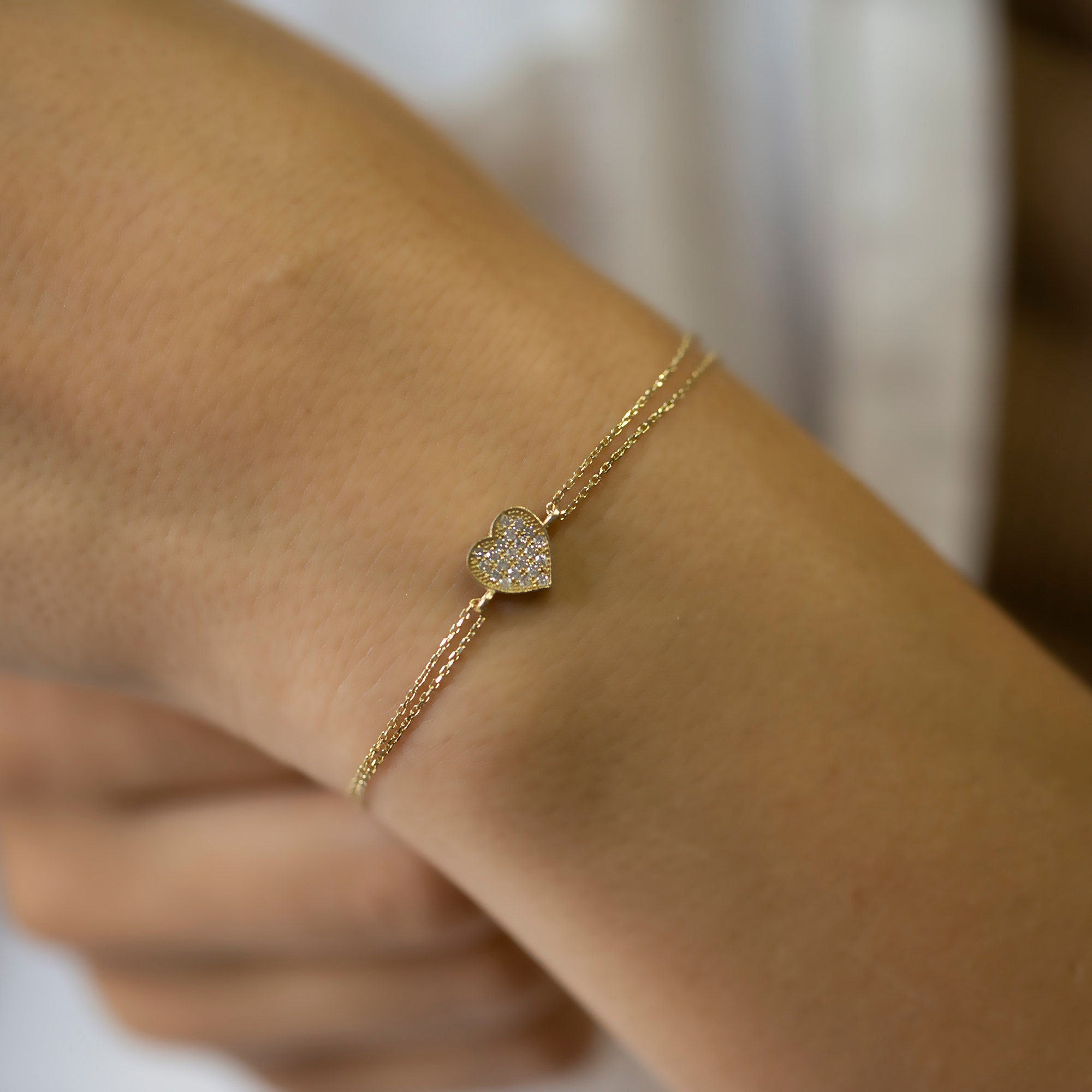 Dainty Gold Diamond Heart Bracelets Gifts for Her
