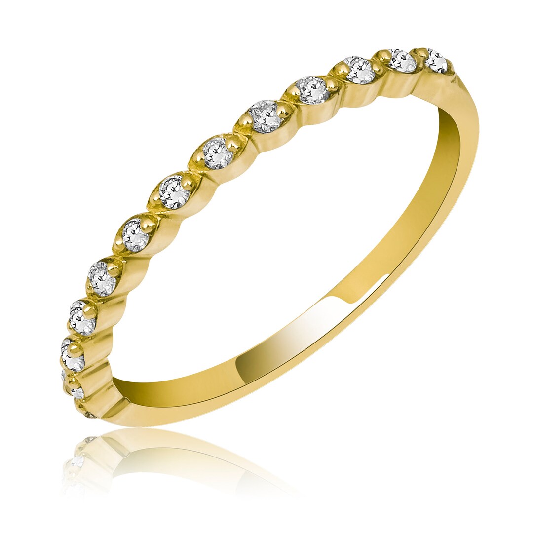 14K Solid Gold Diamond Wedding Band: Minimalist Eternity Stacking Ring ...