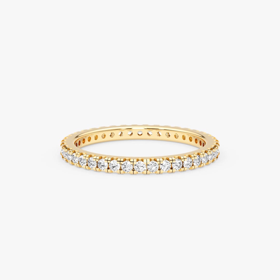 14K Solid Gold Diamond Eternity Ring: Dainty Wedding Band - Etsy