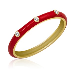 14K Gold Diamond Red Enamel Ring for Woman/ Colourful Enamel Diamond Ring/ Diamond Stackable Ring/ Birthday Gift/ The Mom/ Gift for Her