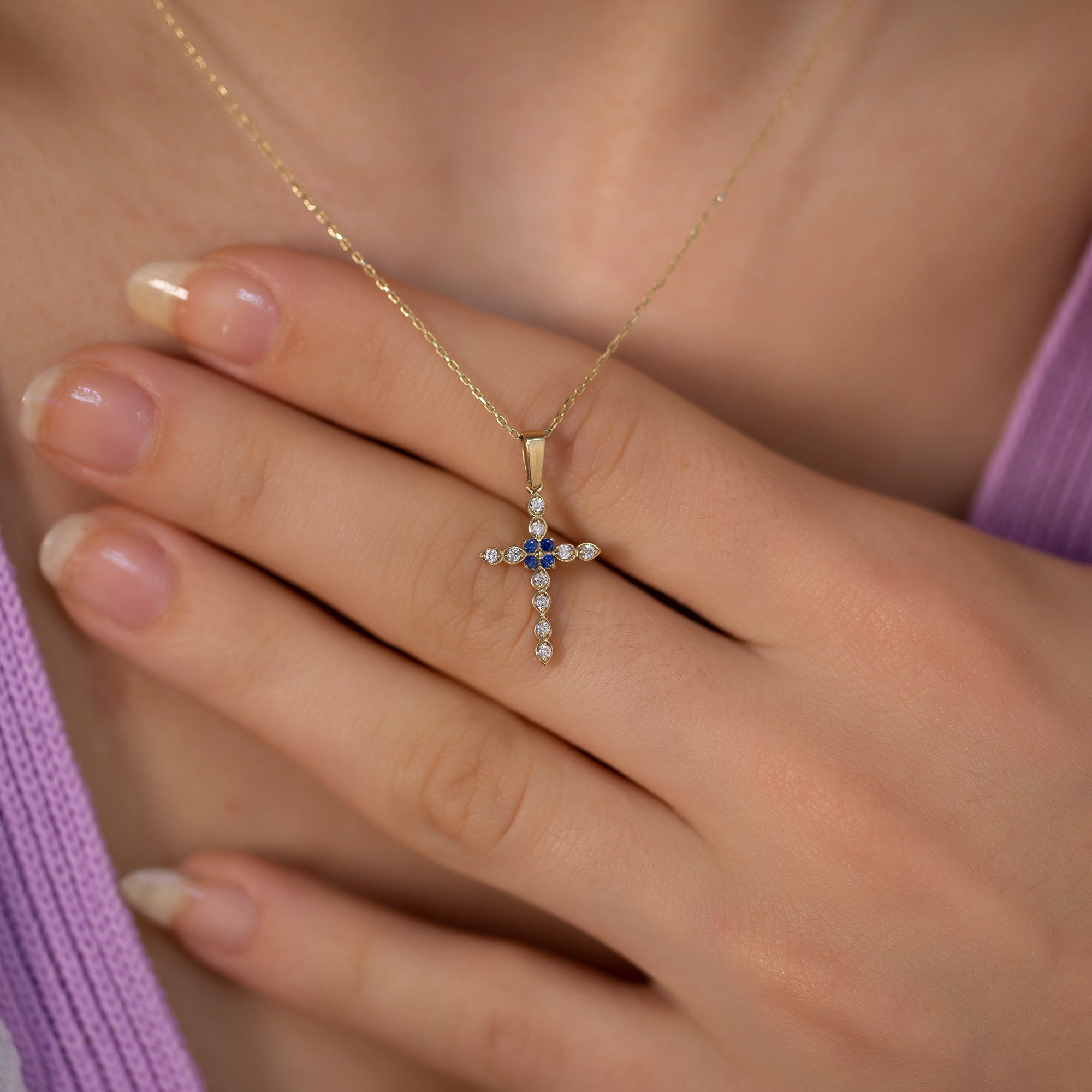Personalized Birthstone Protective Cross Necklace, Religious Cross Necklace, Christian Communion Jewelry, Baptism Cross Gift for Him/Her
