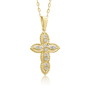 14K Solid Gold Diamant Kreuz Halskette: Taufgeschenk, Kommunionschmuck