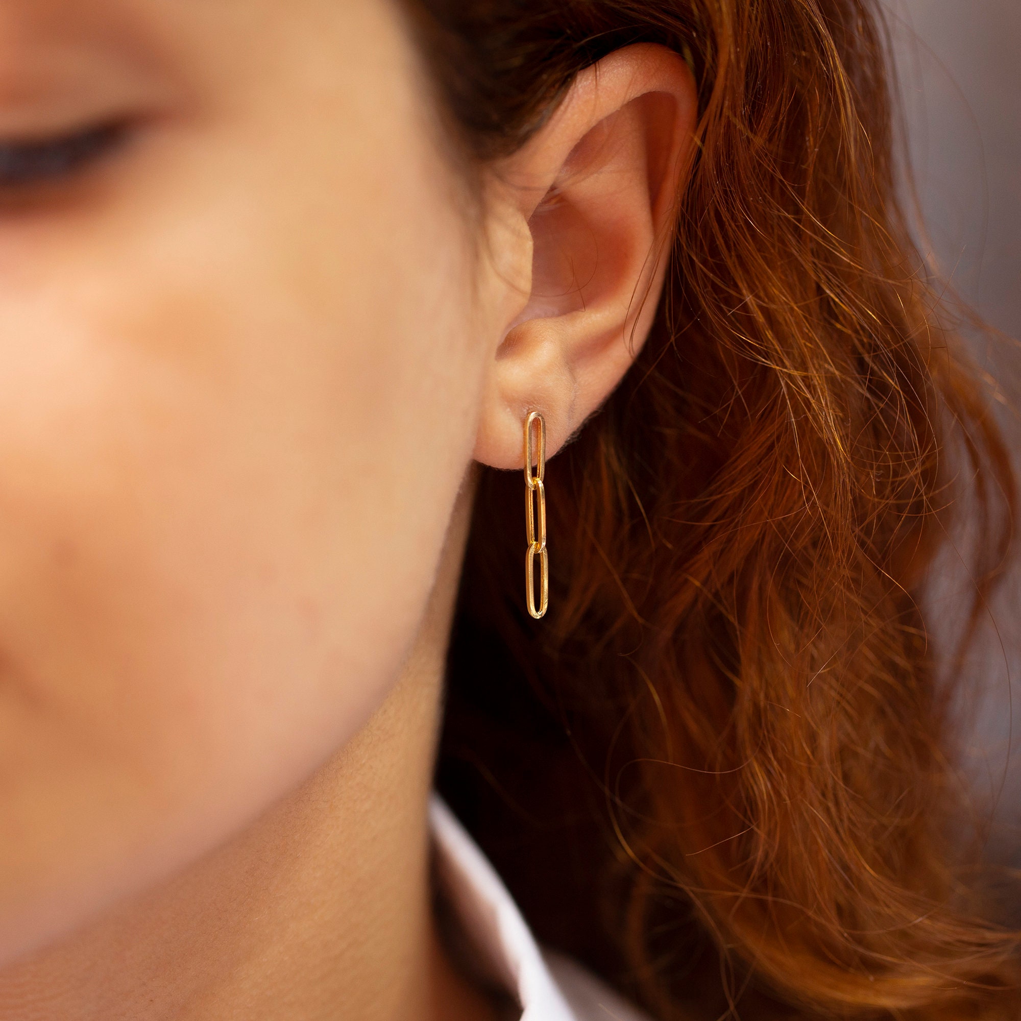 14K Solid Gold Paperclip Chain Earrings Gold Hollow Link Chain Earrings Gold Long Rectangle Link Chain Gold Paper Clip Chain Earrings Etsy UK