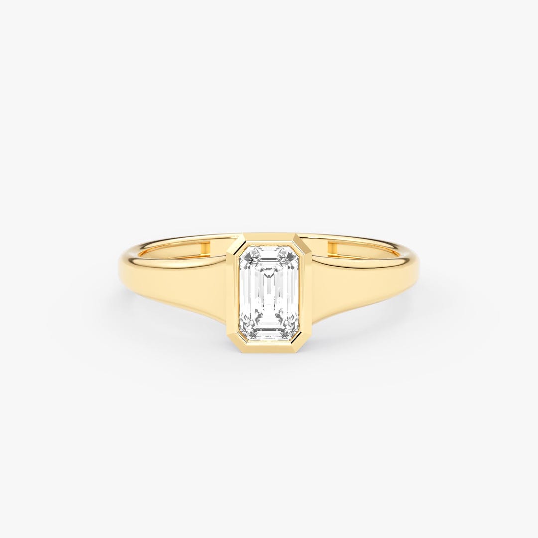 14K Solid Gold Emerald Cut Lab Grown Diamond Engagement Ring – Nexa - Etsy