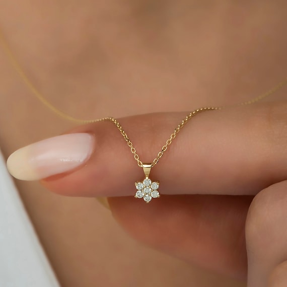 女性用 14K ゴールド ダイヤモンド フラワー ネックレス 