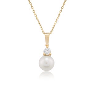 14K Gold Pearl Pendant Necklace: Diamond Accent, Elegant Gift