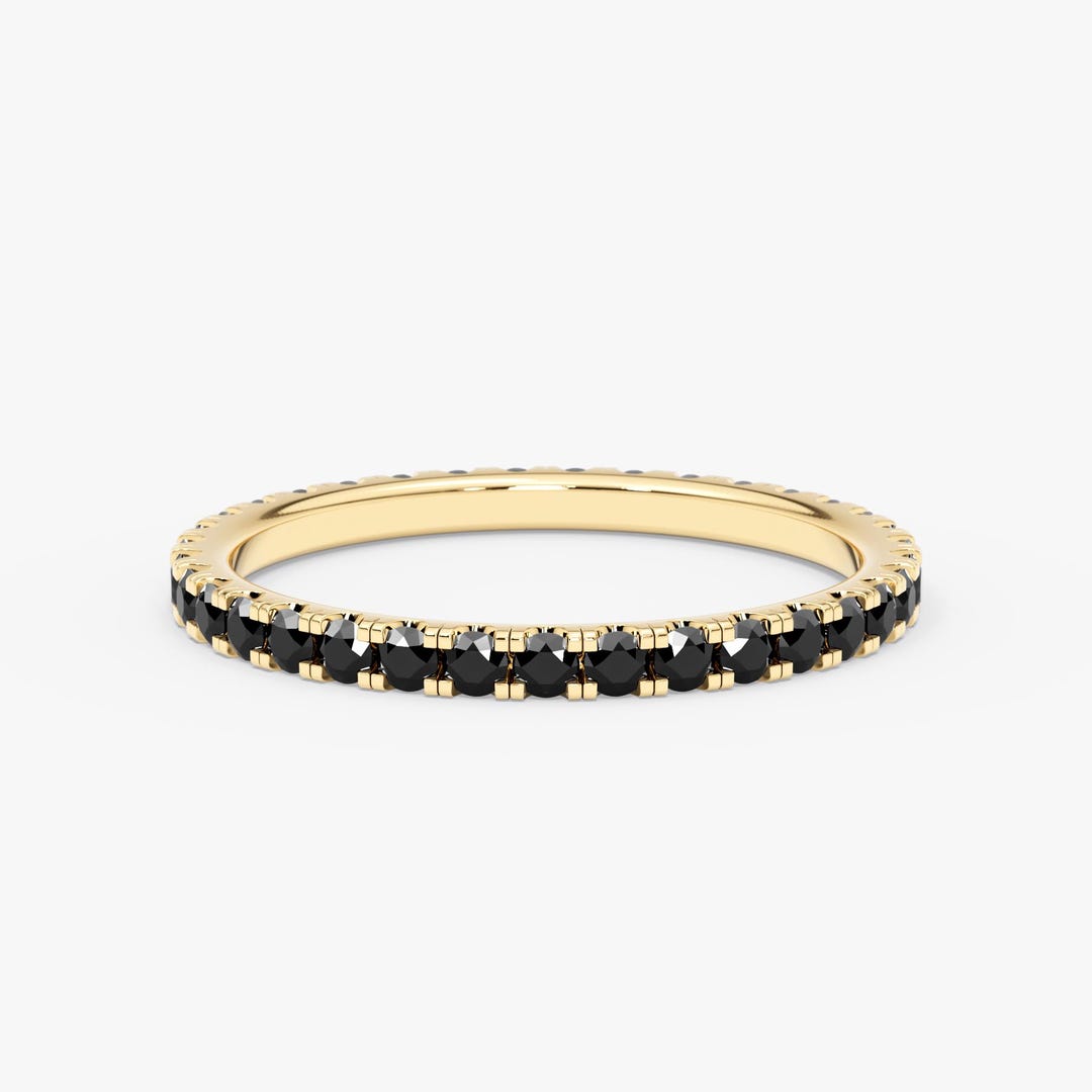 14K Solid Gold Black Diamond Eternity Band: Dainty Stacking Ring - Etsy