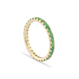 14K Gold Emerald Full Eternity Band Ring for Woman/ Gold Emerald Stack Rings/ Gift for Her/ Dainty Gold Emerald Stacking Band Rings/ The Mom