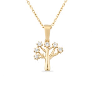 14K Gold Diamant Baum des Lebens Halskette / Zierlicher Stammbaum Anhänger / Gold Baum Halskette / Feiner Schmuck Geschenk für Sie / Natur inspirierter Schmuck
