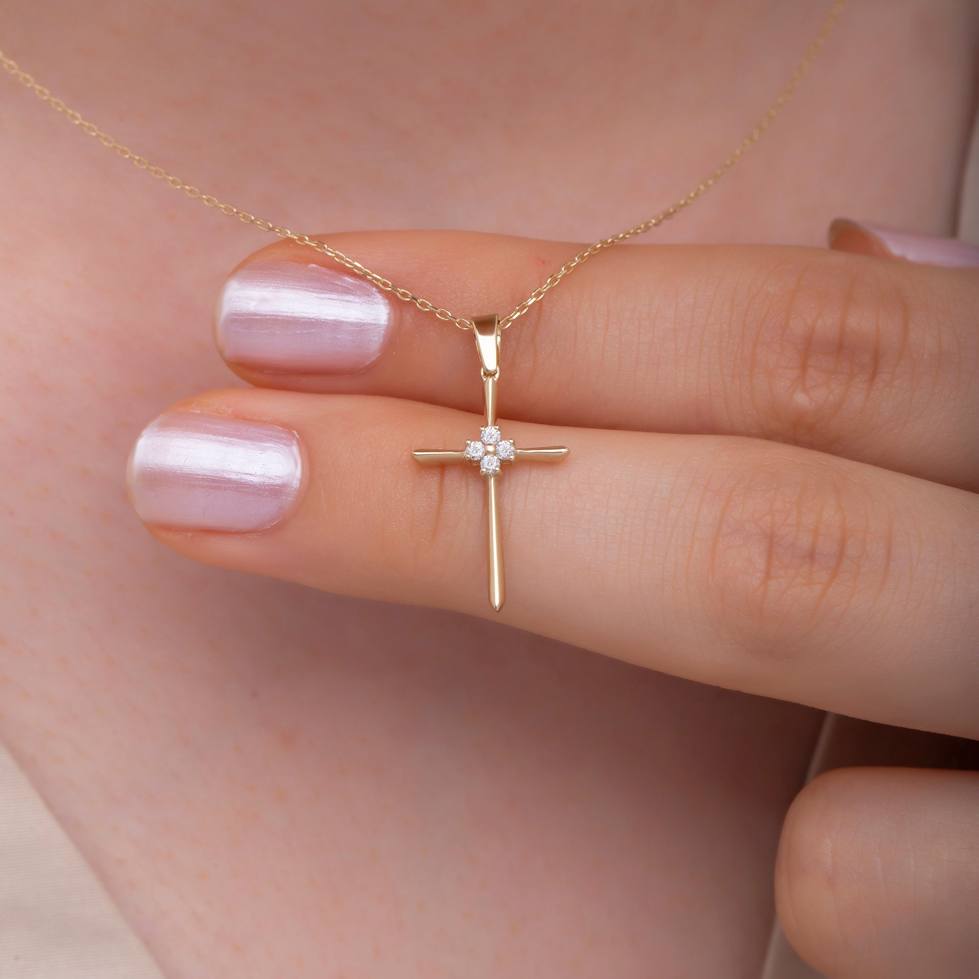 Personalized Birthstone Cross Religious Necklace, Religious Protective Necklace, Christian Communion Jewelry, Baptism Cross Gift, Gift for Her