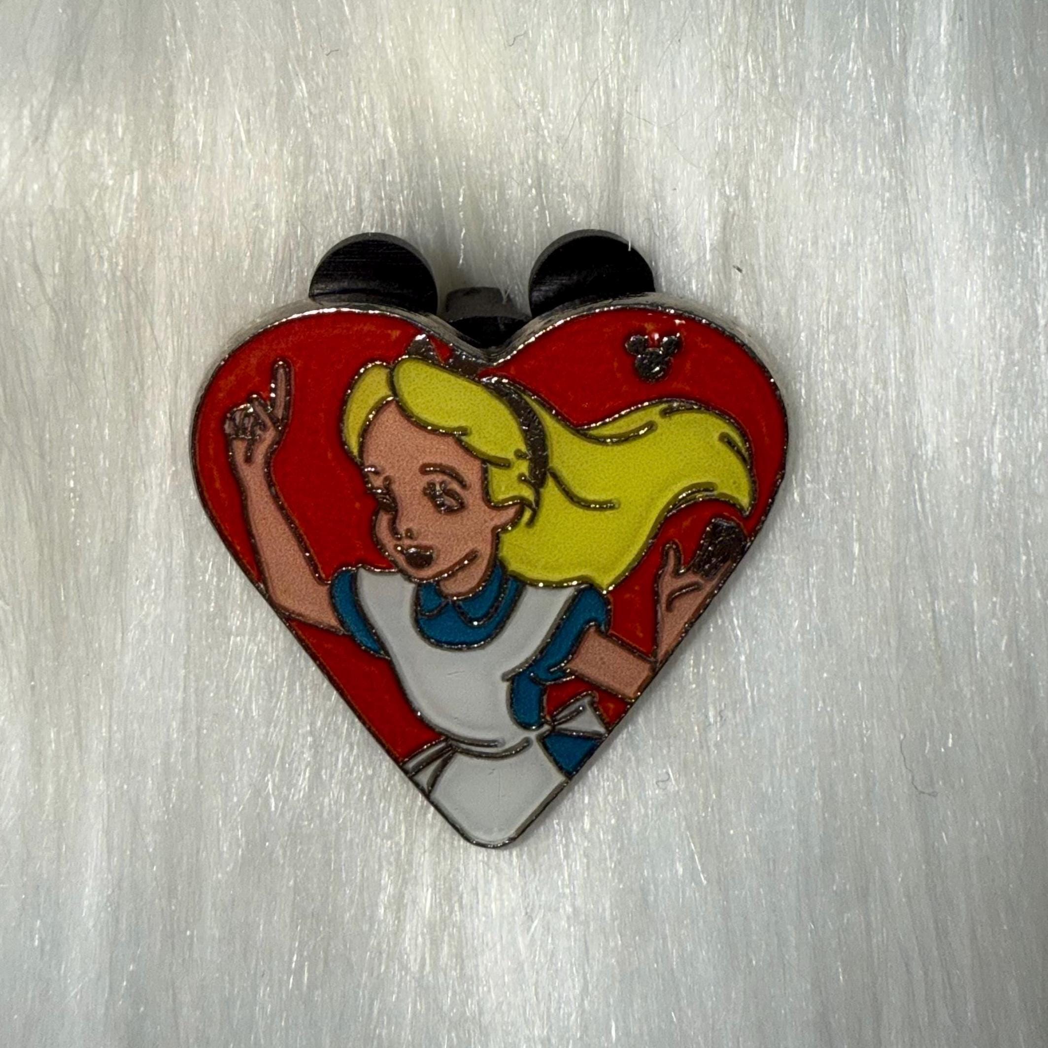 Disney Pin Alice in Wonderland Pin Red Heart Hidding Mickey Trading Pin ...
