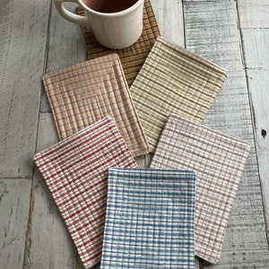 Mug mats, fabric coasters, set of 6, gingham check, cotton, handmade, quilted, hostess gift, up-cycled fabric