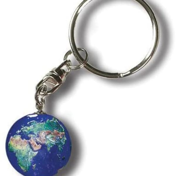 Keytag Blue Earth Marble, Full Color Natural Earth Continents, Silver-Plated Findings, 1 Inch