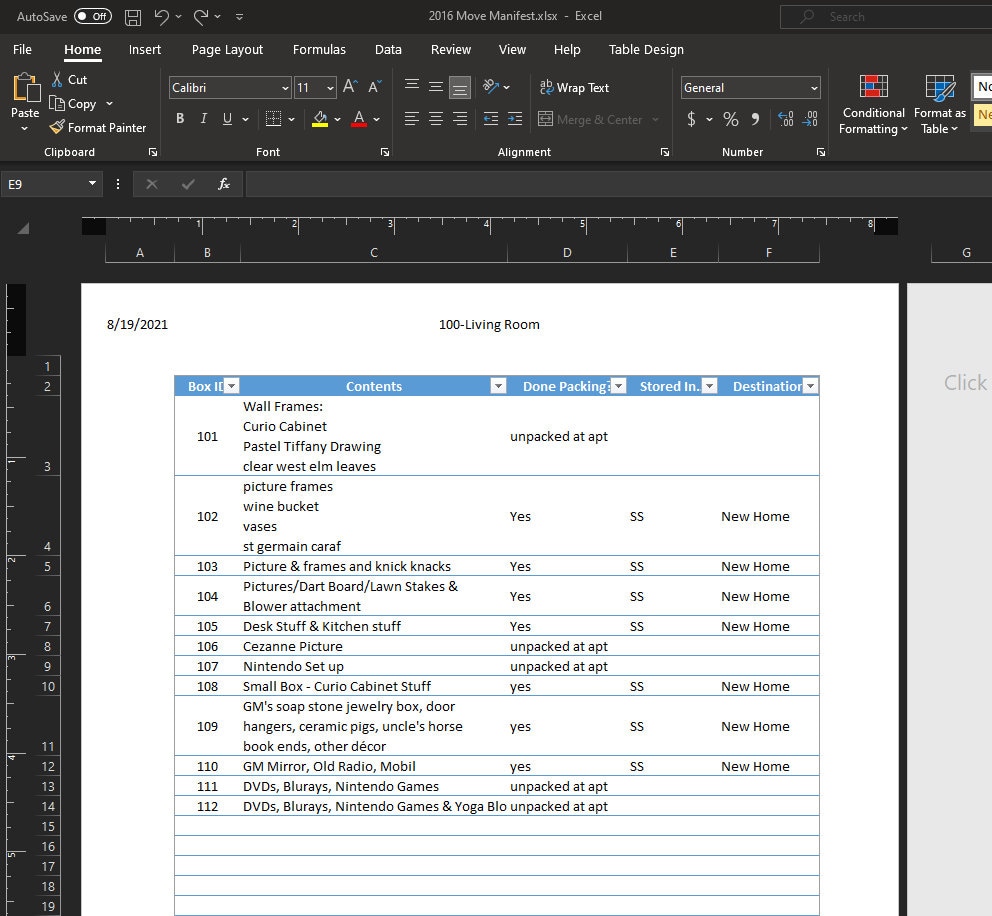 Moving Manifest Template in Excel (Instant Download) Etsy
