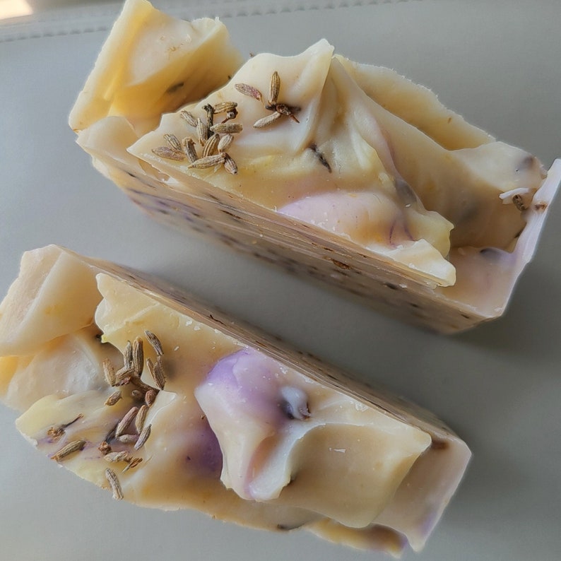 Handmade Bar Soap Lavender Lemon Goats and Oats Milk Soap Skin Softening Lilac Fields Natural Peppermint Soap Gifts Her Purple Soap French image 3