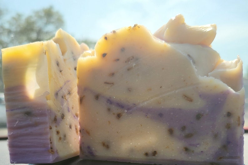 Handmade Bar Soap Lavender Lemon Goats and Oats Milk Soap Skin Softening Lilac Fields Natural Peppermint Soap Gifts Her Purple Soap French image 4