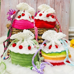 Crochet Bag Gift,Amigurumi Strawberries bag, Handmade Cake Crossbody Bag,Handmade Cake Bag, Cupcake Bag, Handmade Fruit Bag