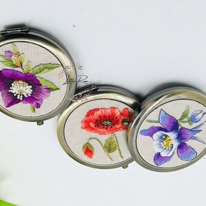 Christmas gift Embroidered pocket mirror | Cute vintage make up mirror| Best gift for girls and women