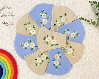 EMBROIDERED FACE MASKS | 3 Layered Premium Quality, Washable Face Masks with  Adjustable Elastics